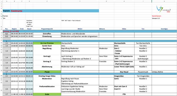 Regieplan Livestream